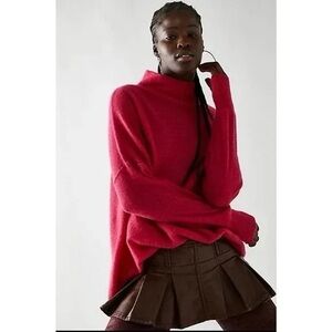 Free People Blossom 100% Cashmere Turtleneck Sweater Size Large— bright red